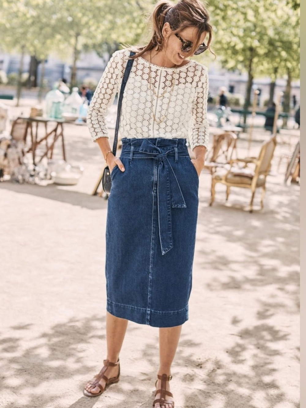 Boden Cara Denim Paper Bag Belted Midi Skirt